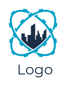 real estate logo icon buildings inside orbits