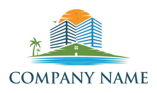 buildings with house roof and sun logo template 