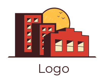 real estate logo buildings with sun and birds