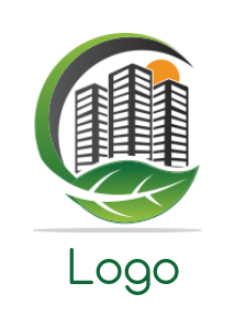 engineering logo buildings with sun swoosh leaf