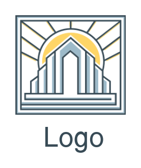 real estate logo of buildings sun made of lines