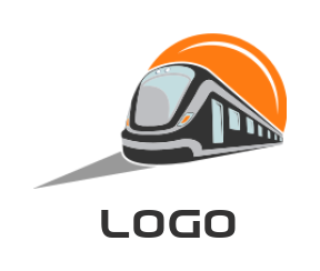 Transportation logo bullet train with sun