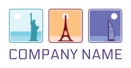 travel logo maker burj ul arab and statue of liberty Eiffel tower in front of square 