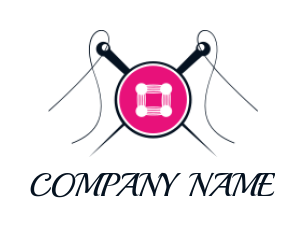 design an apparel logo button in front of cross needles and thread