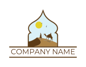 travel logo illustration camel on sand dune inside minar shape
