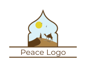 travel logo camel on sand dune in minar shape