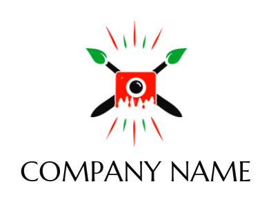 arts logo icon camera and crossed paint brushes - logodesign.net