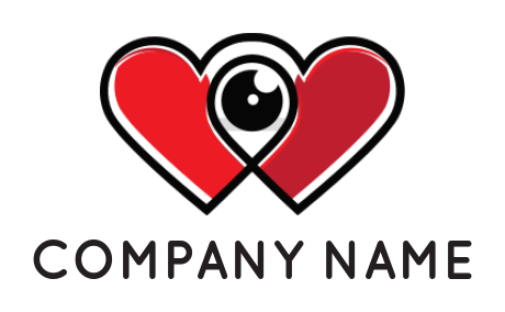 photography logo maker camera lens merged with two hearts - logodesign.net