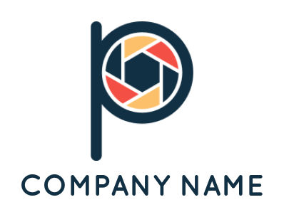 Letter P logo icon with camera shutter
