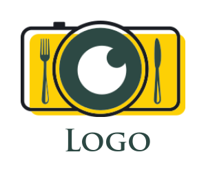 design a photography logo camera with plate fork and knife