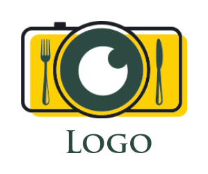 design a photography logo camera with plate fork and knife