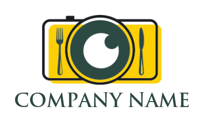 design a photography logo camera with plate fork and knife