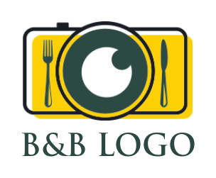 design a photography logo camera with plate fork and knife