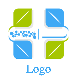 design a pharmacy logo capsule with molecules cross in square