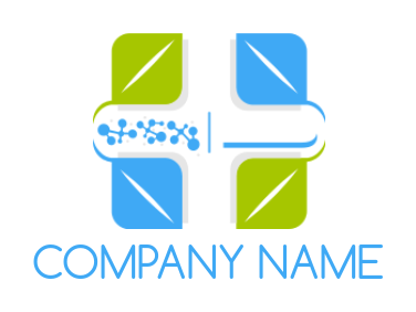 design a pharmacy logo capsule with molecules cross in square