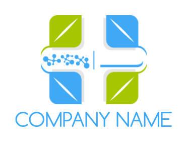 design a pharmacy logo capsule with molecules cross in square