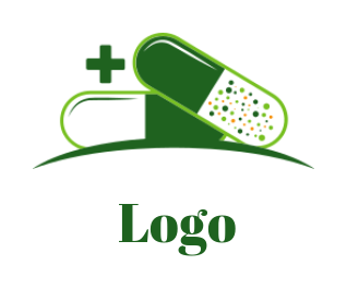 pharmacy logo icon of capsules with cross sign