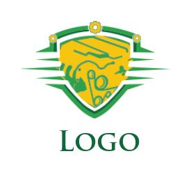 engineering logo icon car engine inside shield with gears - logodesign.net