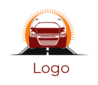 auto logo car on road with street lights and sun 