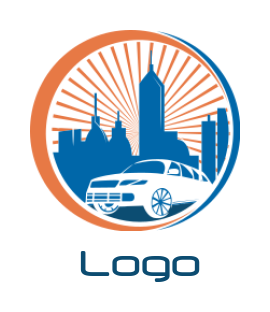 travel logo car in front of skyline in circle 