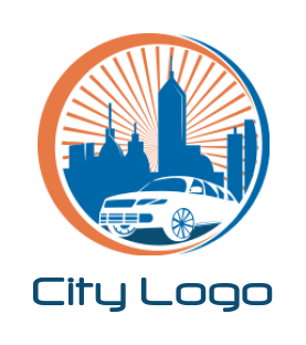 travel logo car in front of skyline in circle