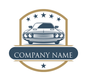 auto logo illustration car with stars and banner in badge