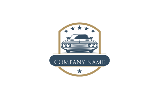 auto logo illustration car with stars and banner in badge