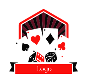 gambling logo cards dice in half hexagon ribbon