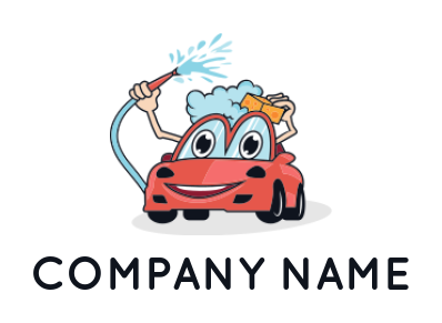  logo concept of car washing holding water gun 