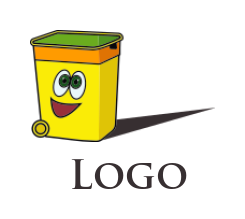 create a cleaning logo cartoon face on dustbin