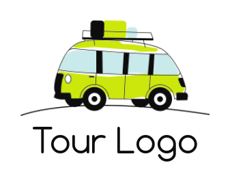 cartoon tour bus with luggage on top logo sample