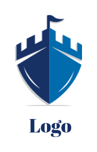 design a security logo castle forming shield shape with flag