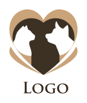 cat and dog in heart for a pet shop or veterinary