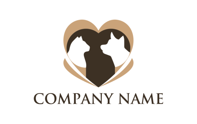 pet logo maker cat and dog in heart for a pet shop or veterinary