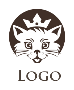 pet logo icon of cat with crown inside a circle