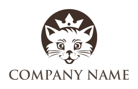 pet logo icon of cat with crown inside a circle
