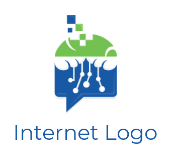 Communication logo chat bubble with circuitry and pixels