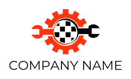 auto logo maker checkered flag in center of gear with spanners 