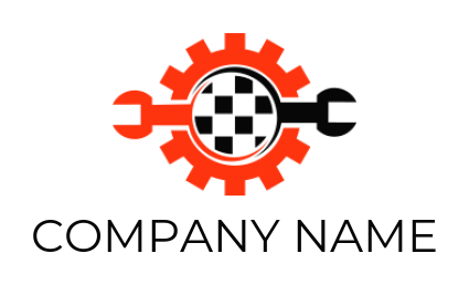 auto logo checkered flag in gear with spanners