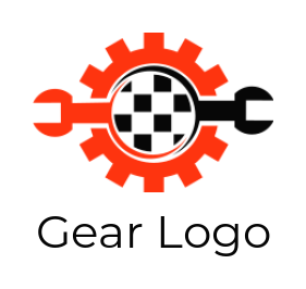 auto logo checkered flag in gear with spanners