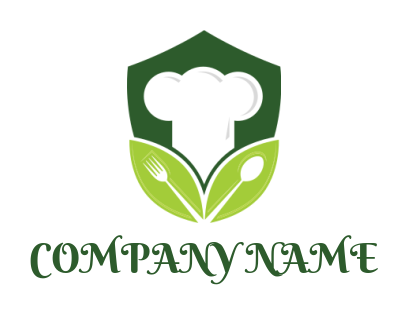 restaurant logo of chef cap leaves fork spoon 
