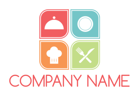 restaurant logo online chef hat, crockery, cutlery and lid