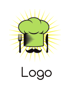 make a restaurant logo chef hat with mustache & fork knife 
