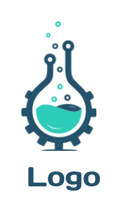 make a research logo chemical flask made of gear and tech wire