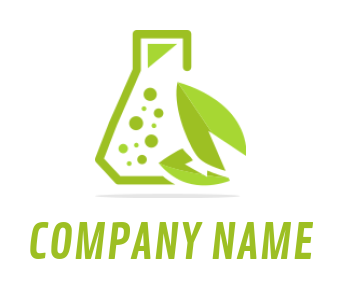 chemical flask with bubbles and leaves logo icon