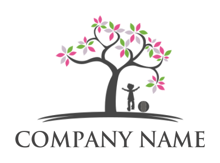 create a child playing ball under blossom tree