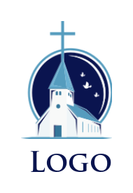 religious logo church building against full moon