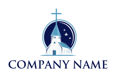 religious logo church building against full moon