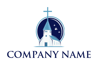 religious logo church building against full moon