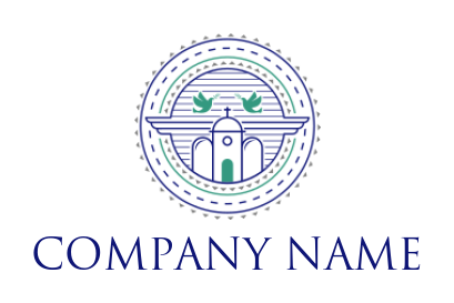 religious logo church building made of line art